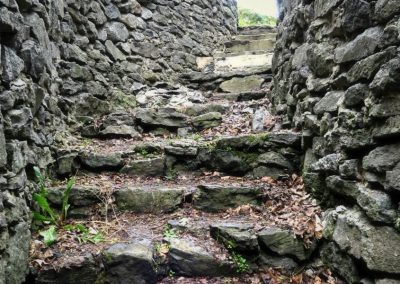 Hradné schody v ruinách hradu Sitno.